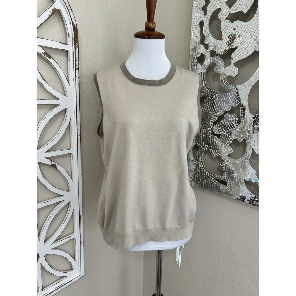 Brooks Brothers Sweater Vest Womens LARGE Taupe Silk Blend Preppy Academia
